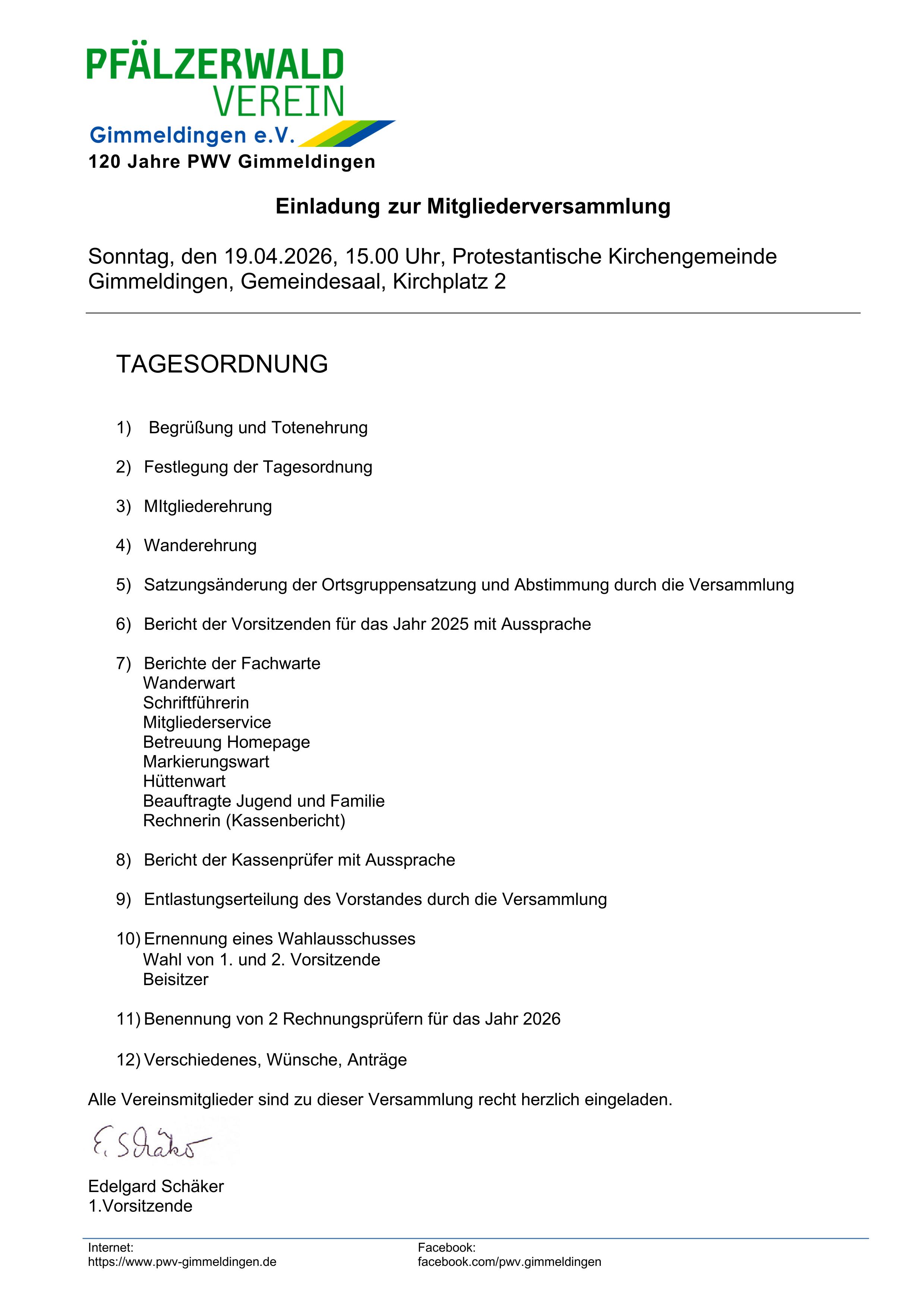 Tagesordnung Mitgliederversammlung 2026