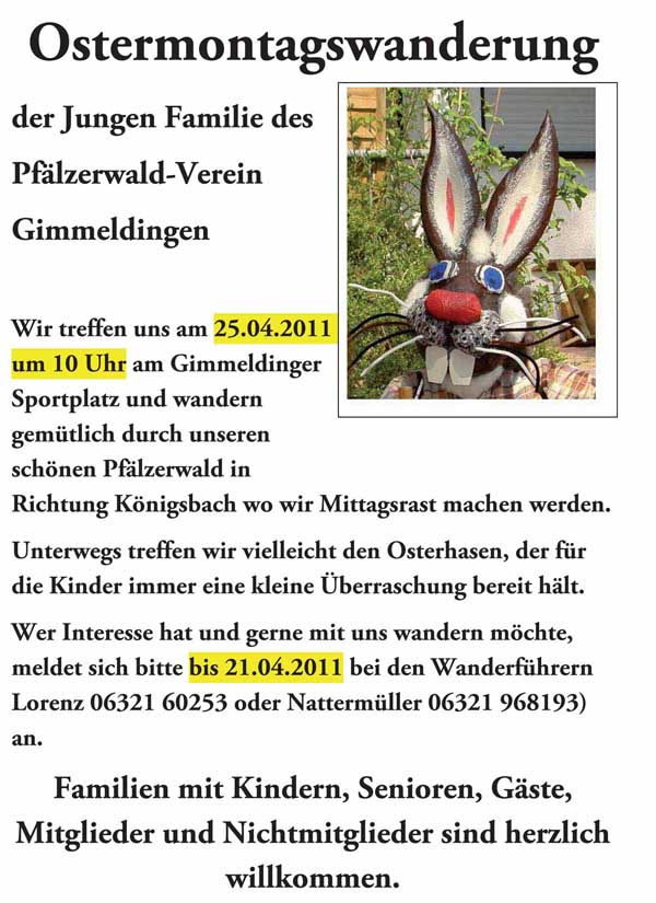 Ausschreibung Ostermontagswanderung